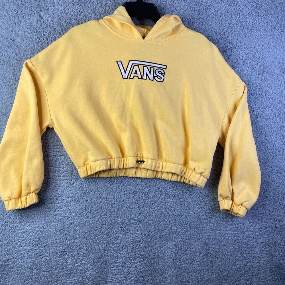 Vans Cropped Hoodie Womens XS Yellow White Logo Casual Gym Workout Pre-Owned